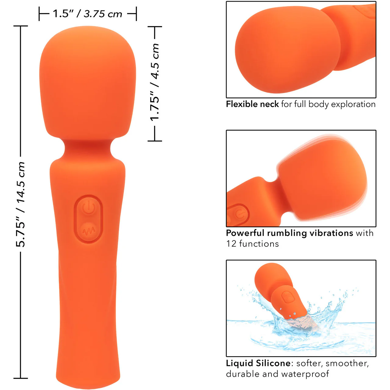 Stella Liquid Silicone Mini Massager Rechargeable Waterproof Wand Style Vibrator By CalExotics - Orange - Image 9