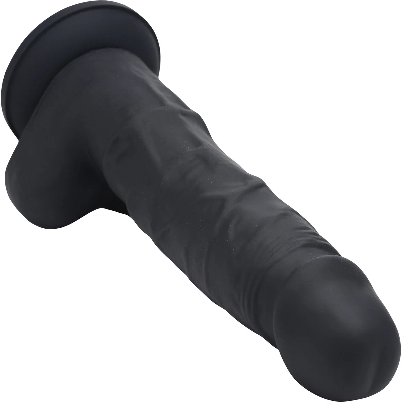 Strap U Power Pecker 7" Silicone Suction Cup Dildo With Balls - Black - Image 2