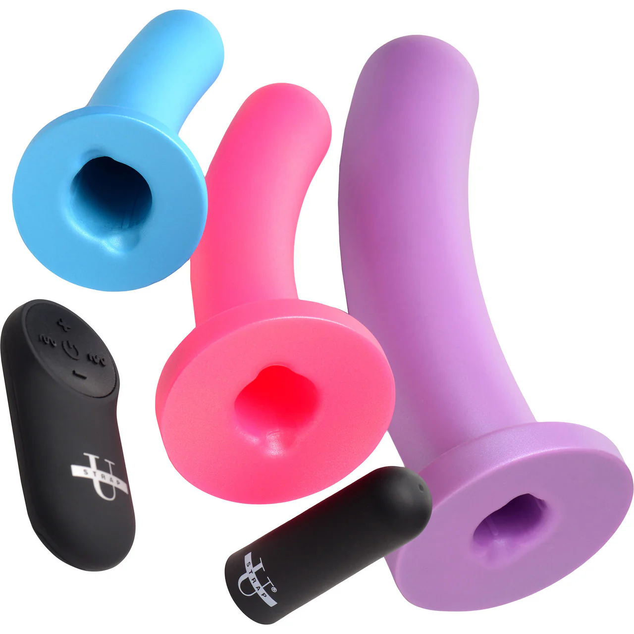 Strap U Triple Peg 28X Vibrating Rechargeable 5 Piece Silicone Dildo Set With Remote - Image 7