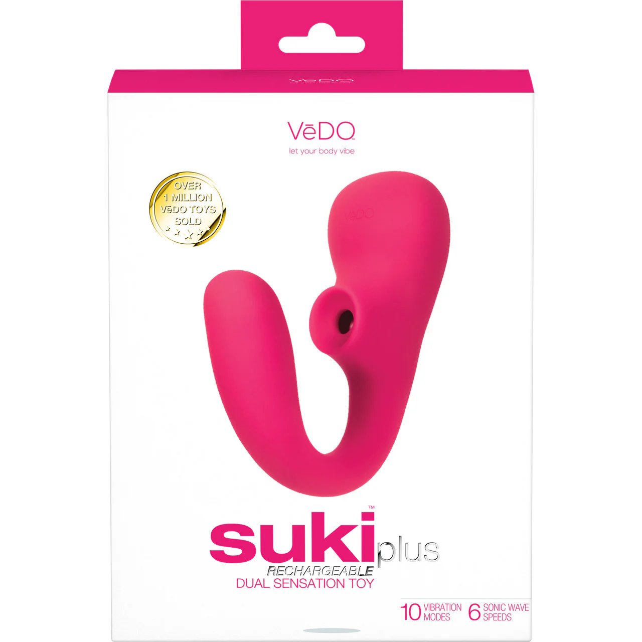 SUKI Plus Rechargeable Silicone Dual Stimulation Vibrator With Clitoral Pulsator By VeDO - Foxy Pink - Image 4