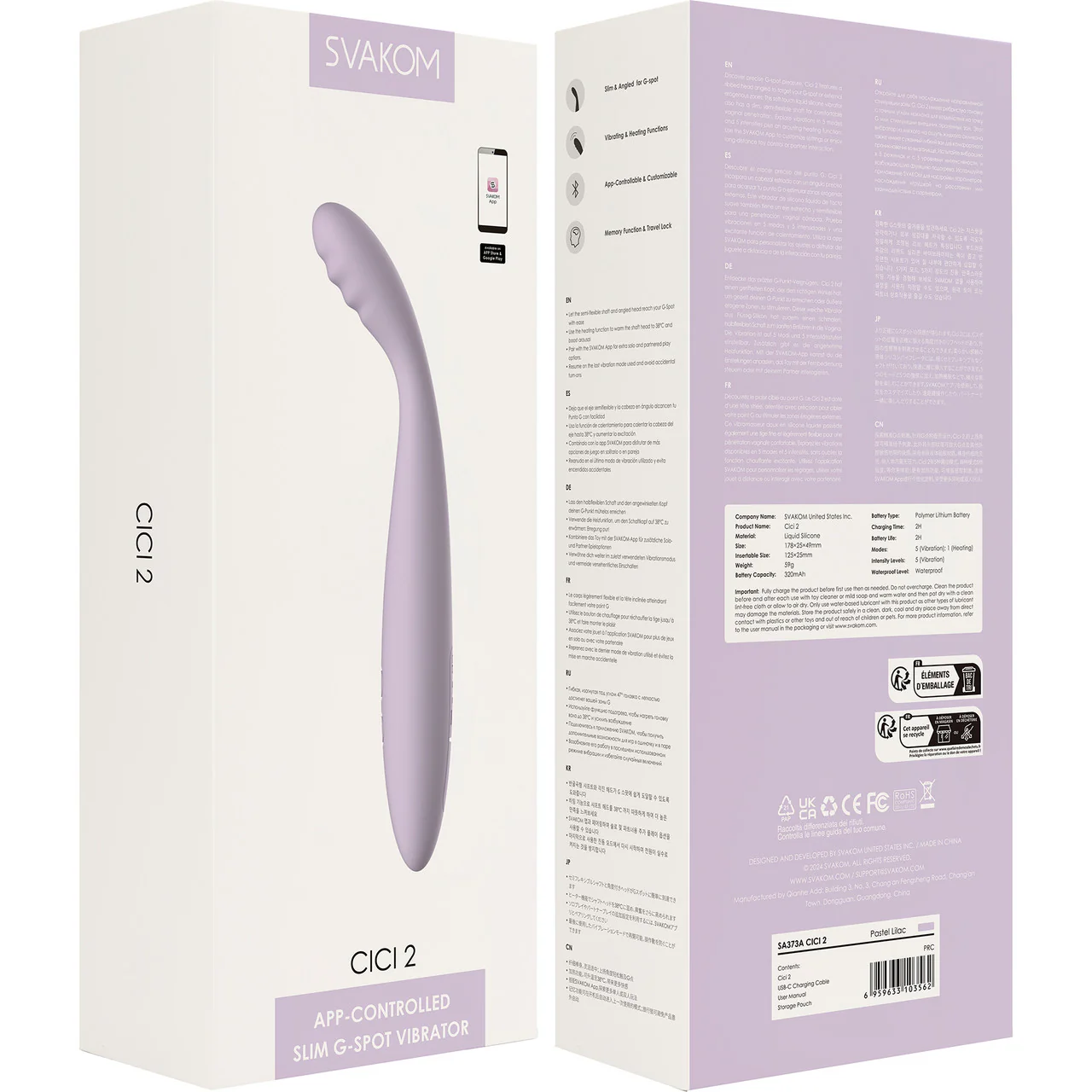 SVAKOM CICI 2 Rechargeable Warming App Controlled Slim Silicone G-Spot Vibrator - Pastel Lilac - Image 19