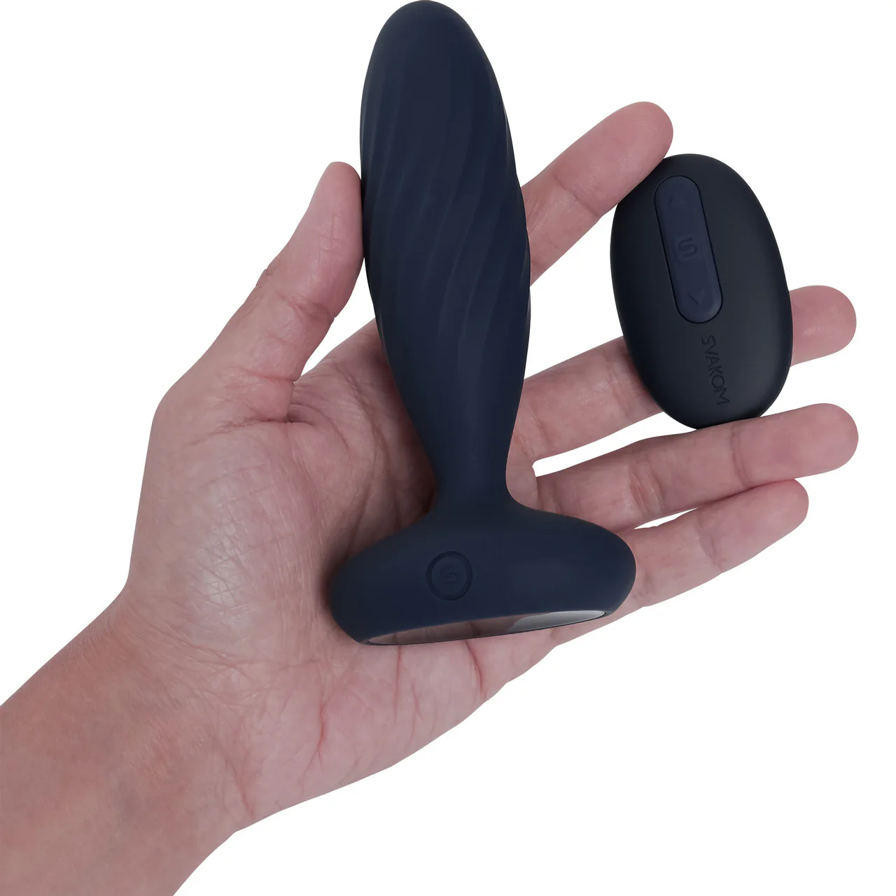 SVAKOM Jordan App Enabled Silicone Thrusting & Vibrating Anal Plug With Remote - Navy Blue - Image 3