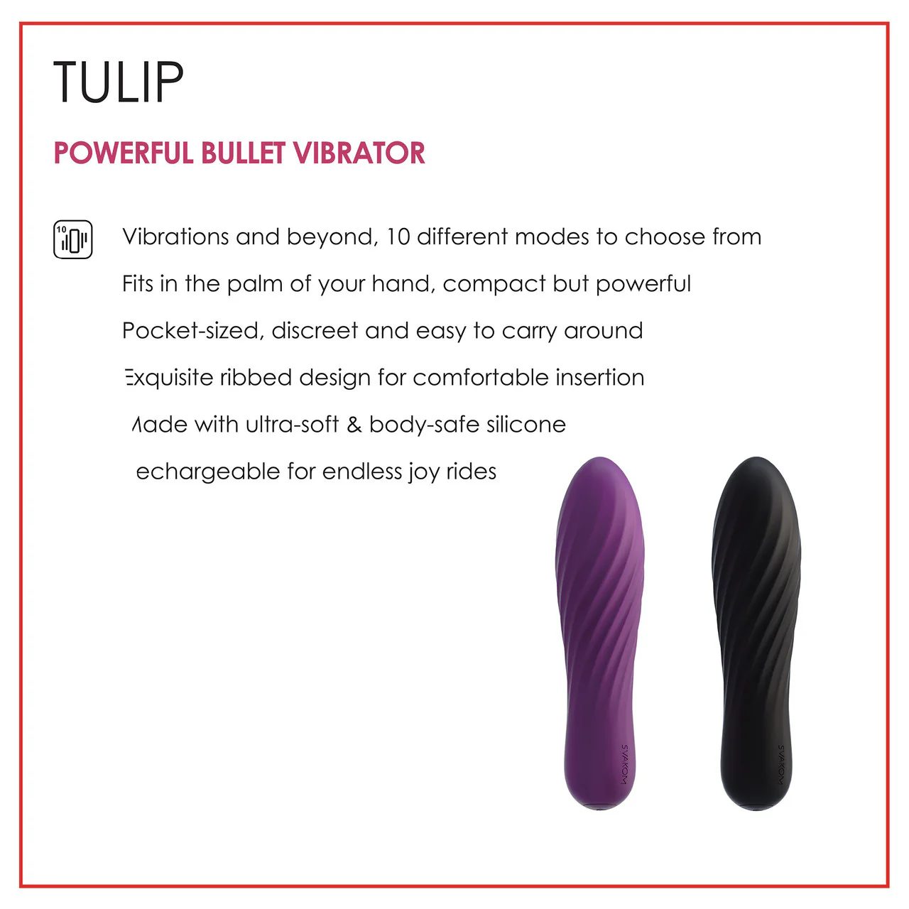 SVAKOM Tulip Rechargeable Waterproof Silicone Powerful Bullet Vibrator - Black - Image 4