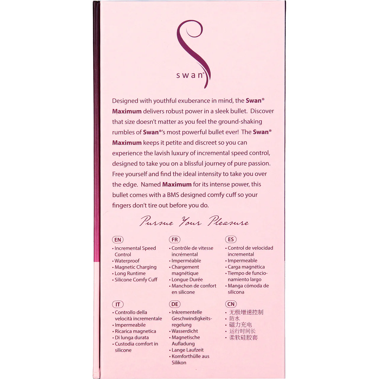 Swan Maximum Rechargeable Waterproof Bullet Vibrator With Silicone Comfy Cuff – Pink - Image 9