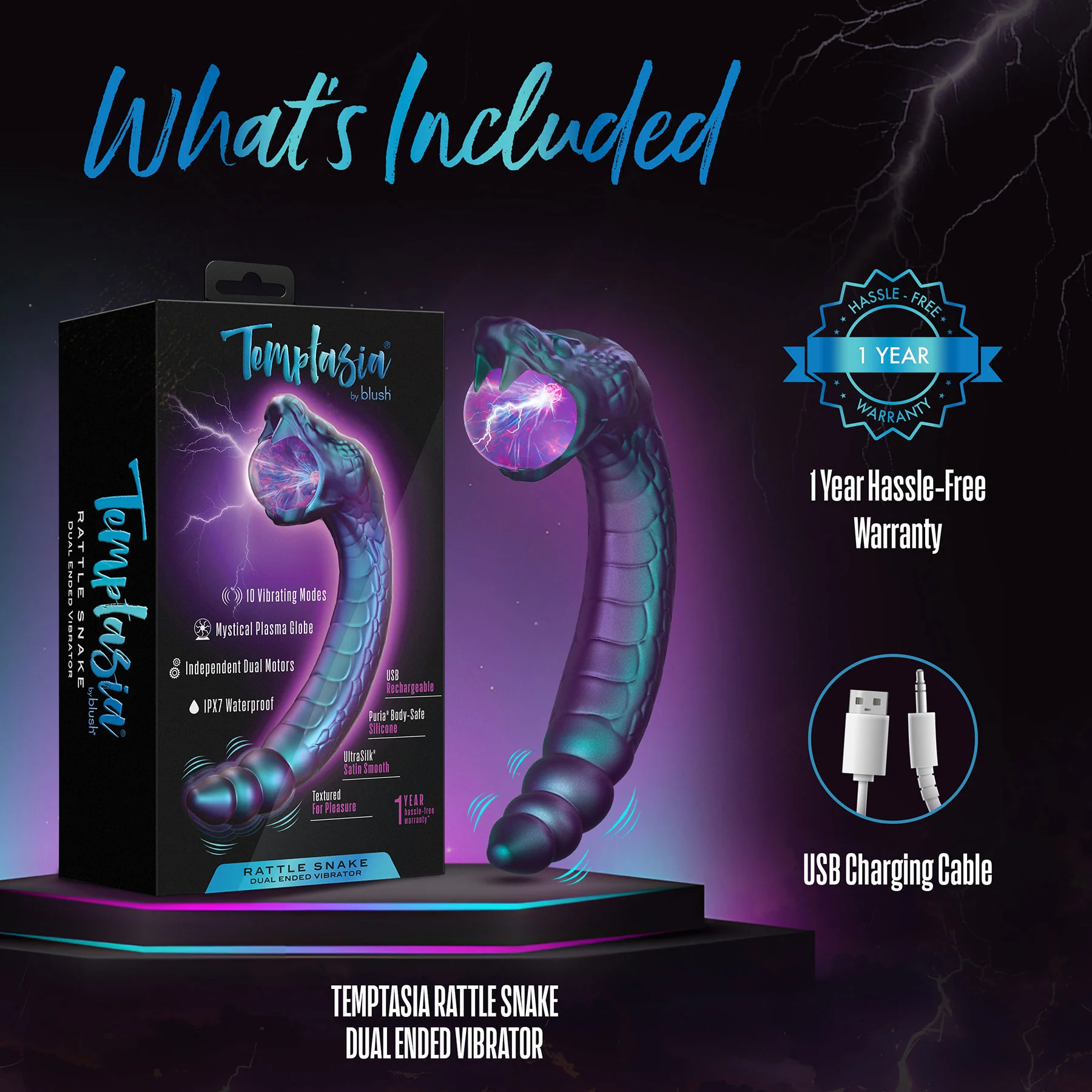 Temptasia By Blush Rattle Snake Pulse Vibrator With Mystical Plasma Globe - Dark Millenia - Image 12