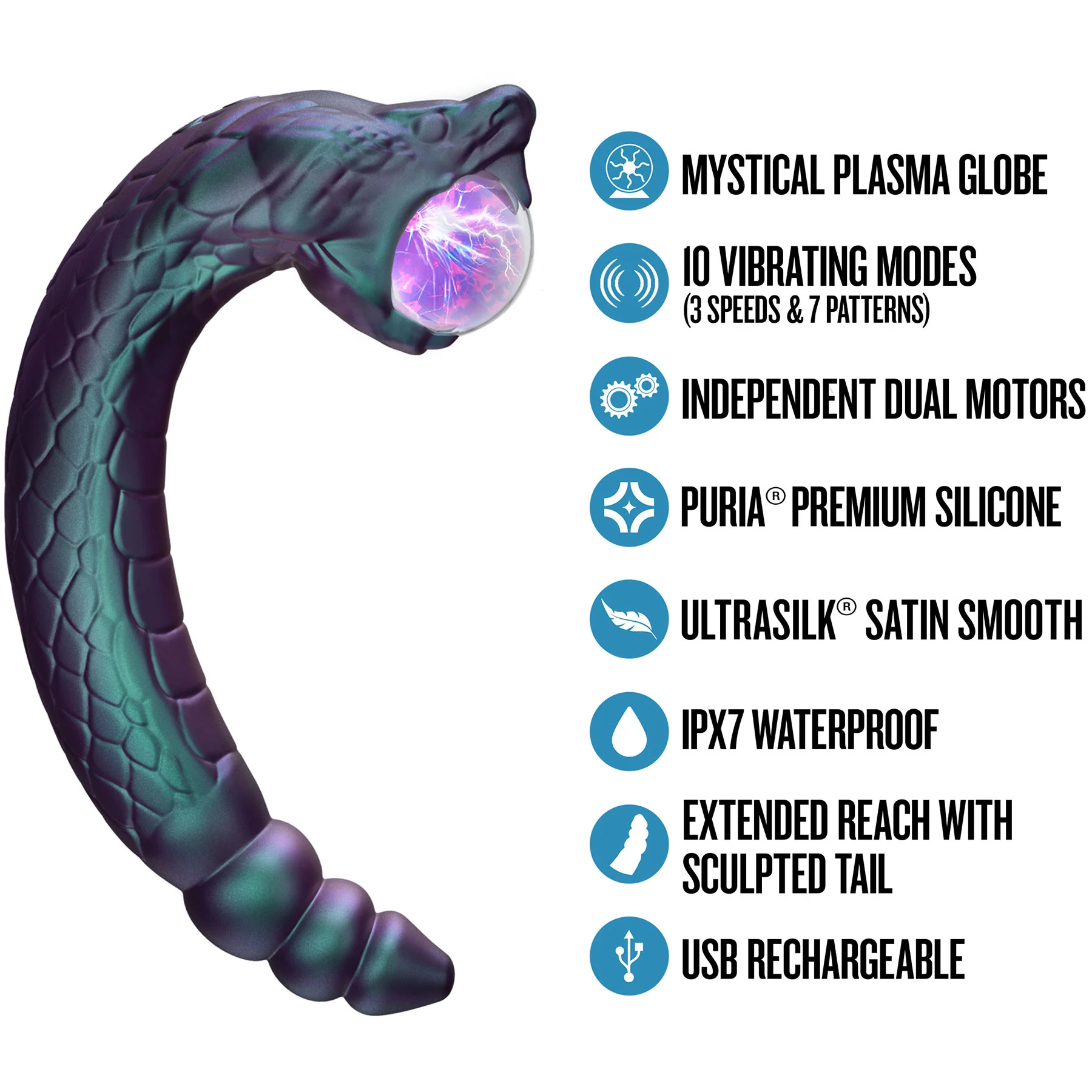 Temptasia By Blush Rattle Snake Pulse Vibrator With Mystical Plasma Globe - Dark Millenia - Image 14