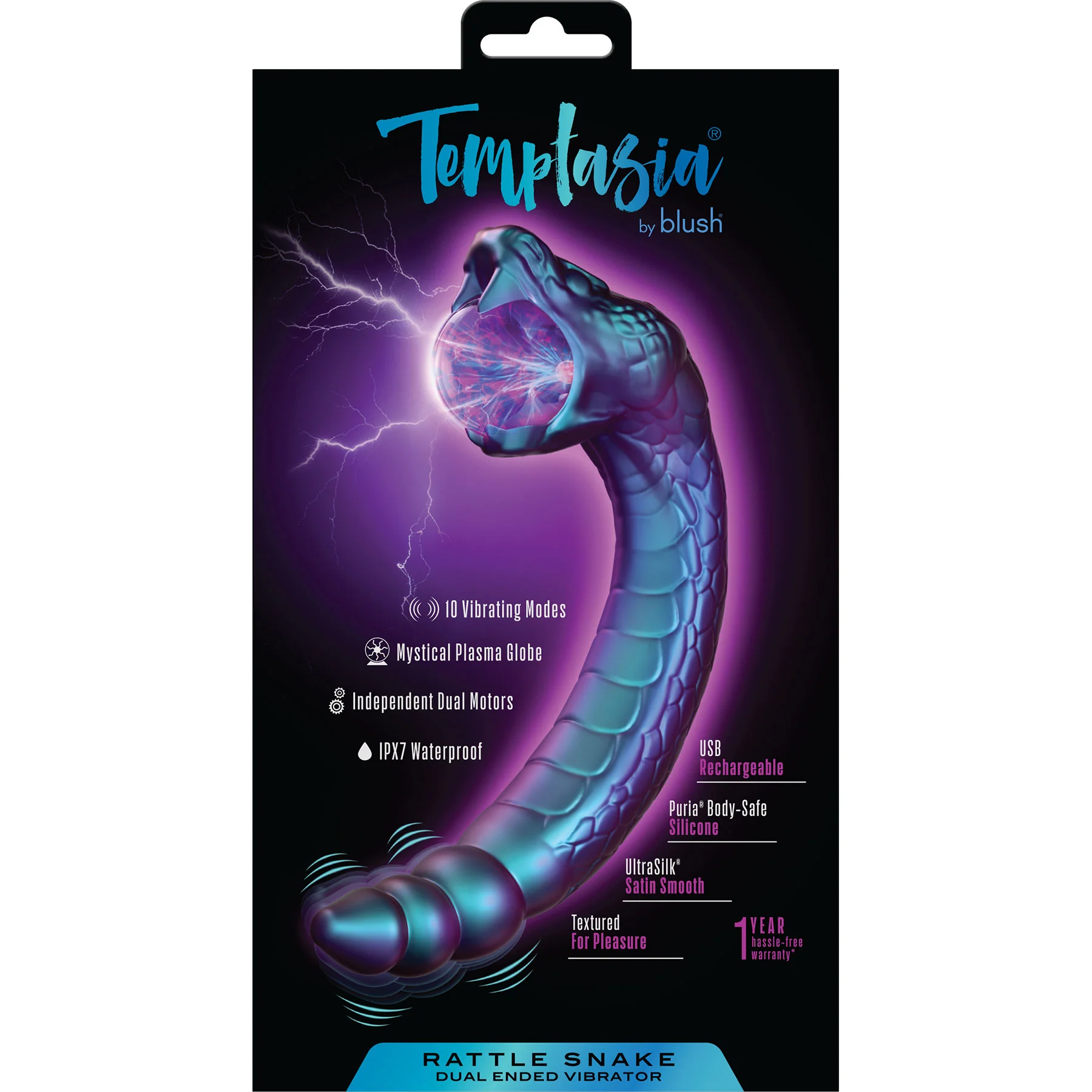 Temptasia By Blush Rattle Snake Pulse Vibrator With Mystical Plasma Globe - Dark Millenia - Image 16