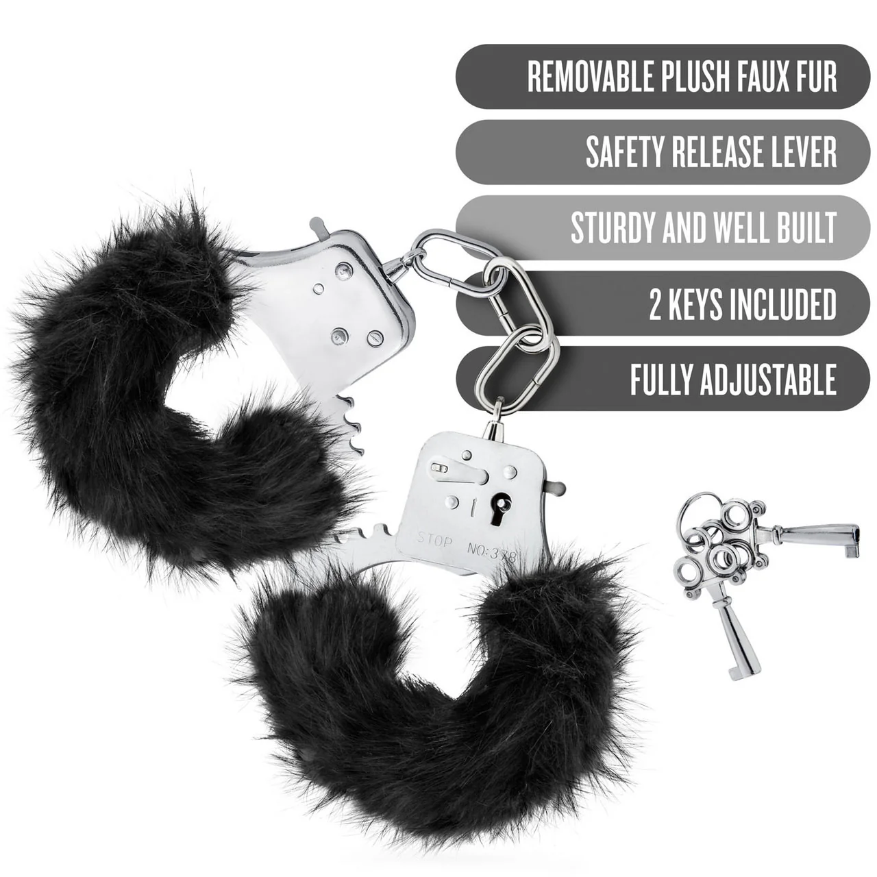 Temptasia Cuffs By Blush Novelties - Black Plush Furry Handcuffs - Image 5