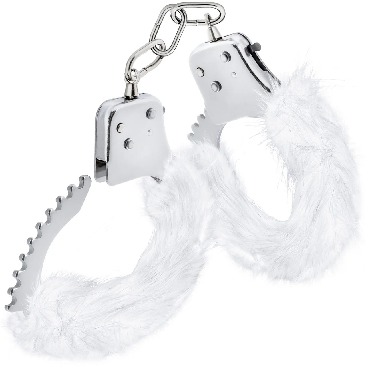 Temptasia Cuffs By Blush Novelties - White Plush Furry Handcuffs - Image 4