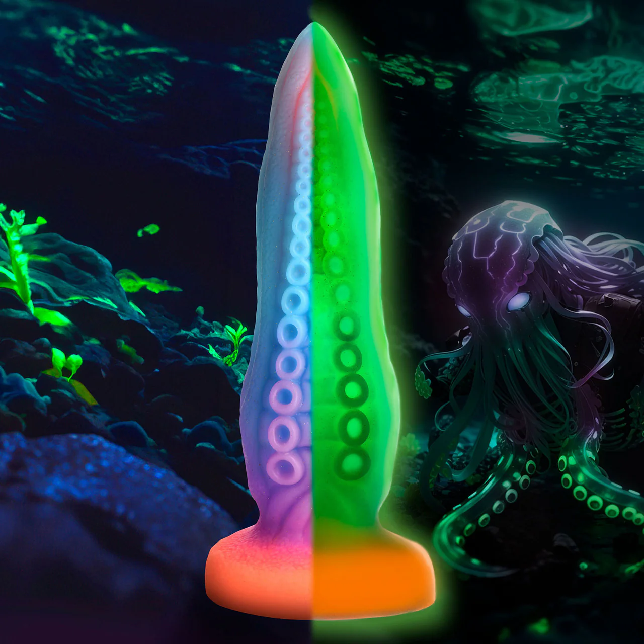 Tenta-Cock Glow In The Dark 9.5" Silicone Suction Cup Dildo By Creature Cocks - Image 11