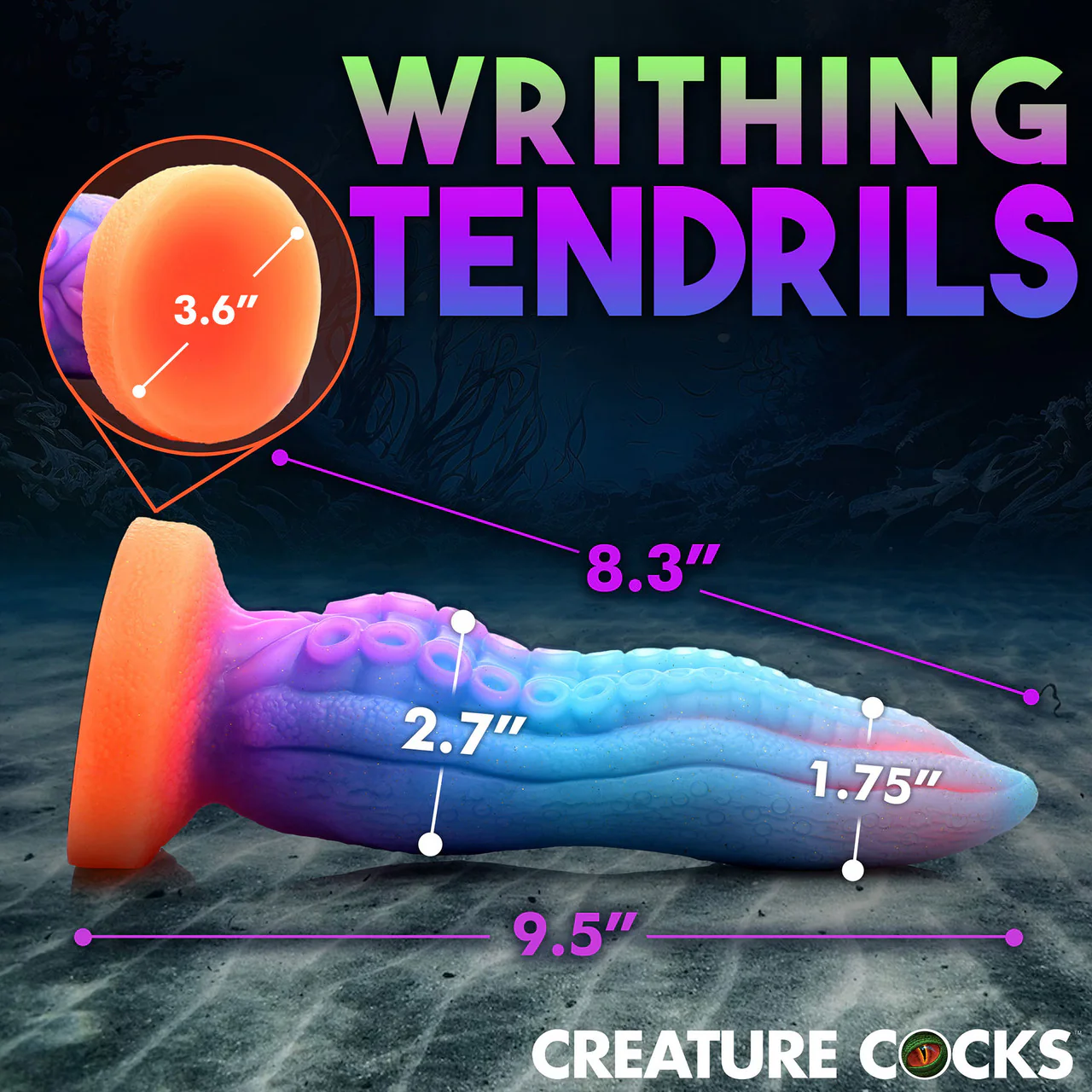 Tenta-Cock Glow In The Dark 9.5" Silicone Suction Cup Dildo By Creature Cocks - Image 13
