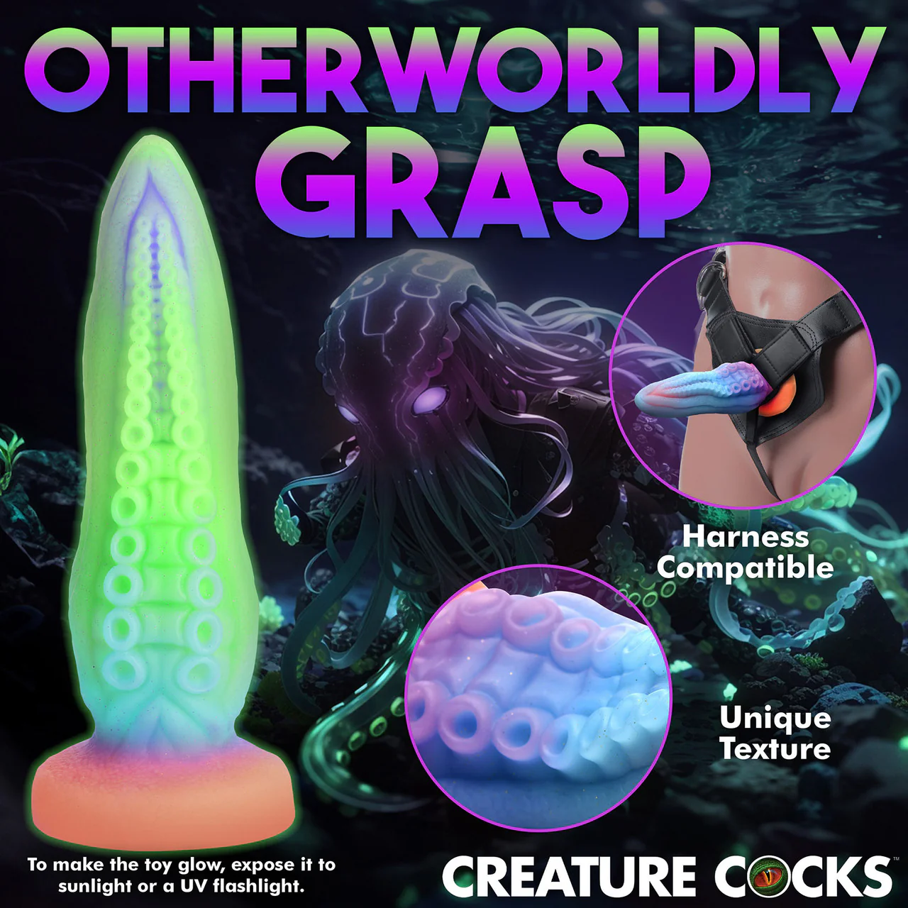 Tenta-Cock Glow In The Dark 9.5" Silicone Suction Cup Dildo By Creature Cocks - Image 16