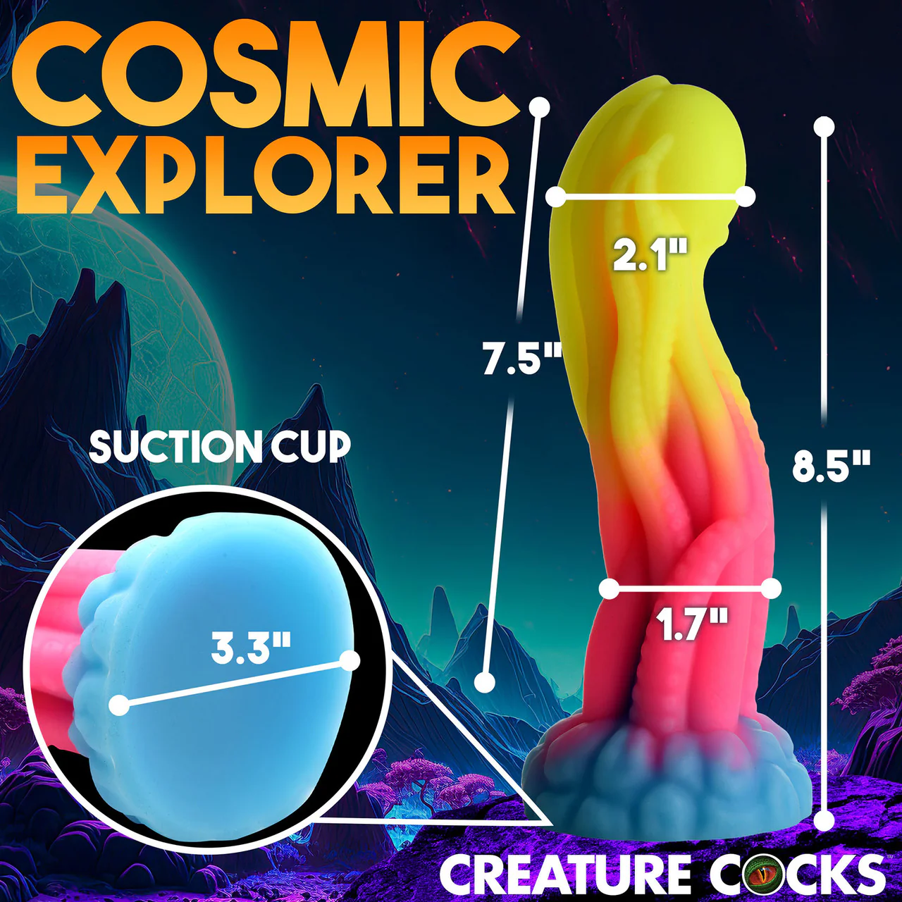 Tenta-Glow 8.5" Silicone Glow In The Dark Suction Cup Dildo By Creature Cocks - Image 11