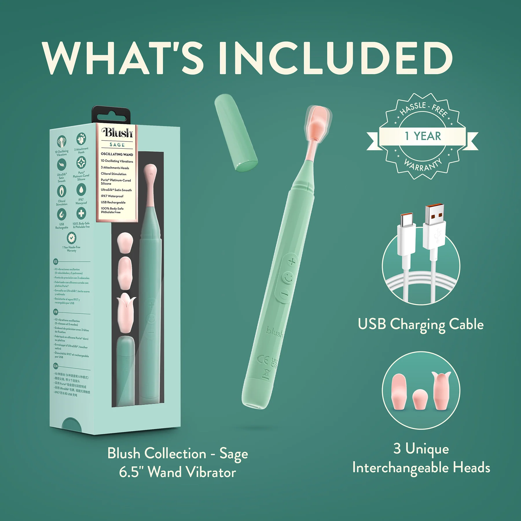 The Blush Collection Rechargeable Oscillating Wand Vibrator - Image 19