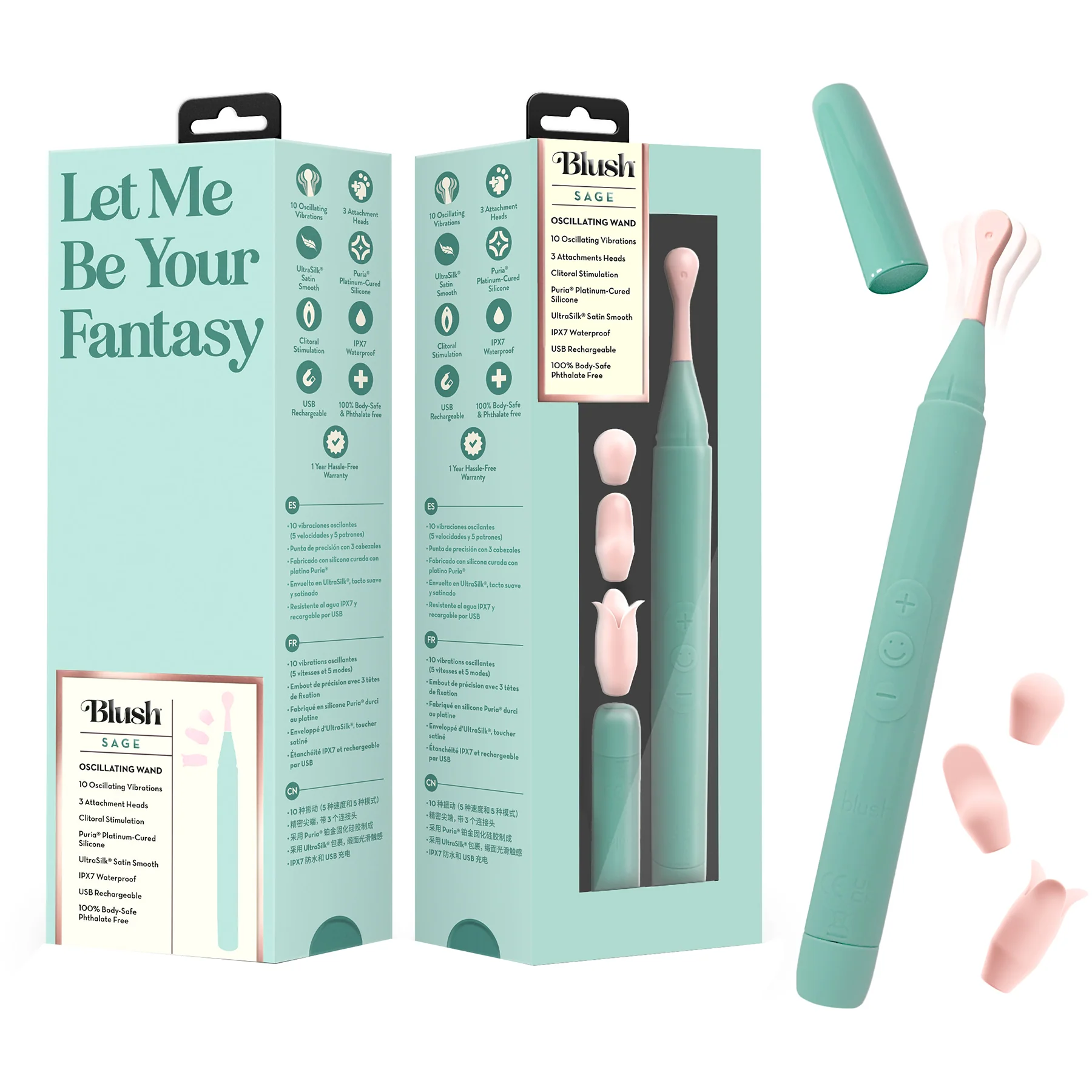 The Blush Collection Rechargeable Oscillating Wand Vibrator - Image 23