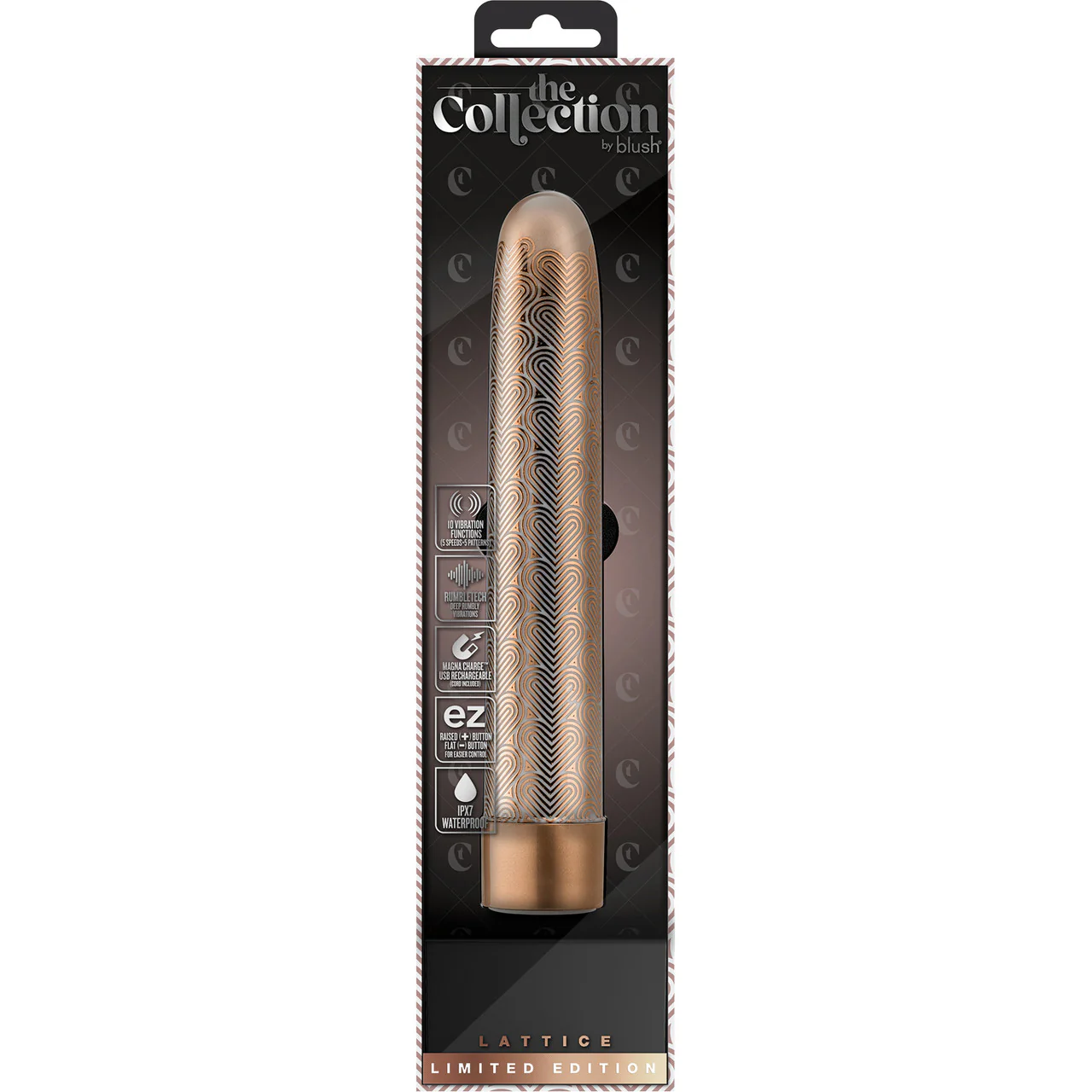 The Collection Lattice Limited Edition Rechargeable Waterproof Slimline Vibrator By Blush - Rose Gold - Image 11