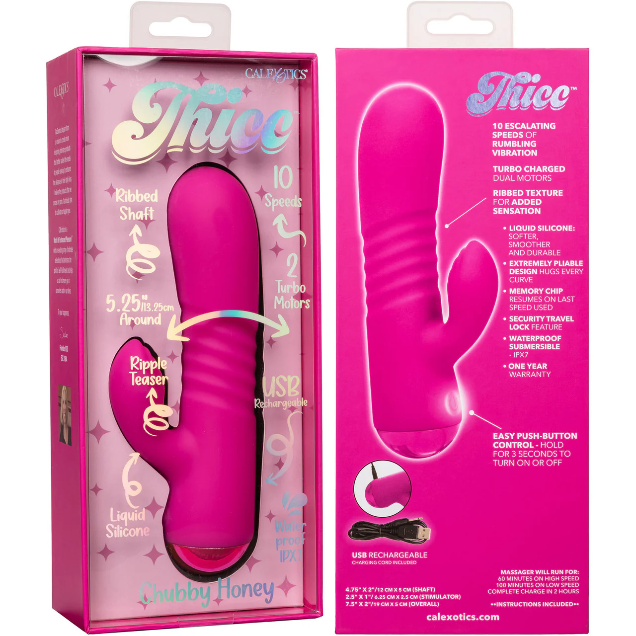 Thicc™ Chubby Honey Rechargeable Waterproof Silicone Dual Stimulation Vibrator By CalExotics - Pink - Image 11