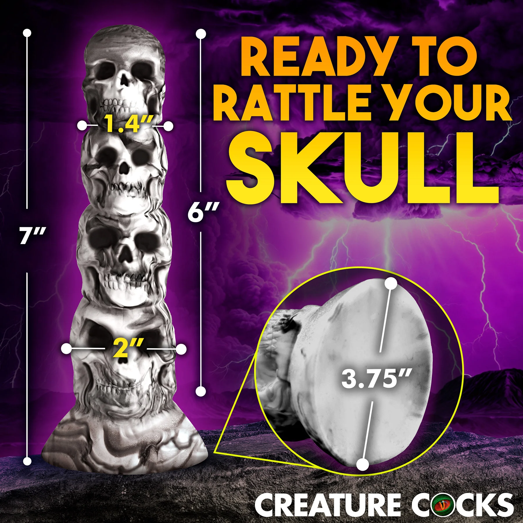 Tower of Doom 7" Stacked Skulls Silicone Fantasy Suction Cup Dildo By Creature Cocks - Image 2