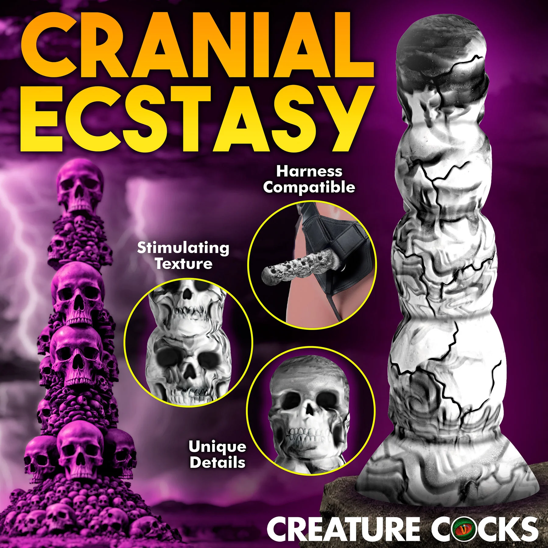 Tower of Doom 7" Stacked Skulls Silicone Fantasy Suction Cup Dildo By Creature Cocks - Image 5