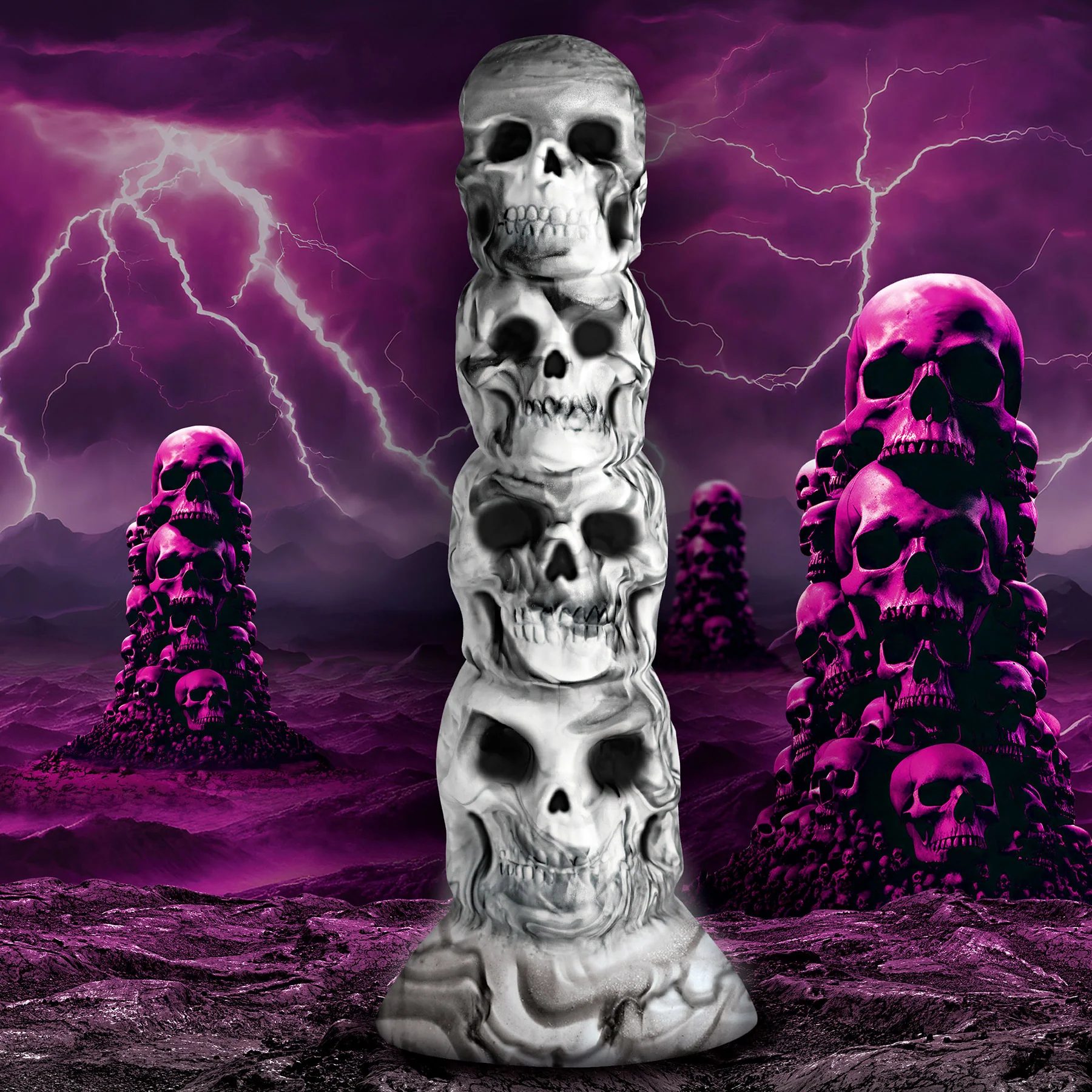 Tower of Doom 7" Stacked Skulls Silicone Fantasy Suction Cup Dildo By Creature Cocks - Image 6