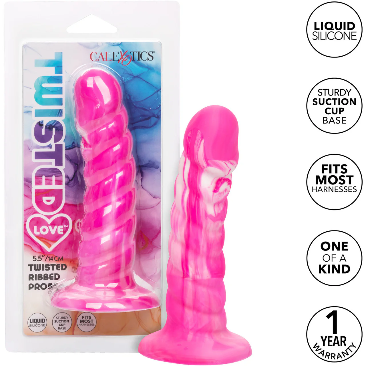 Twisted Love Twisted Ribbed Probe 5.5" Silicone Suction Cup Dildo By CalExotics - Pink & White - Image 9