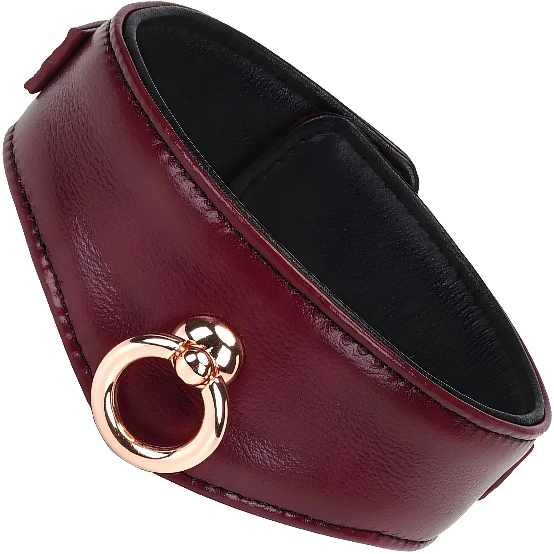 Wine Red Leather Collar With Rose Gold Chain Leash & Lock By Liebe Seele - Image 2