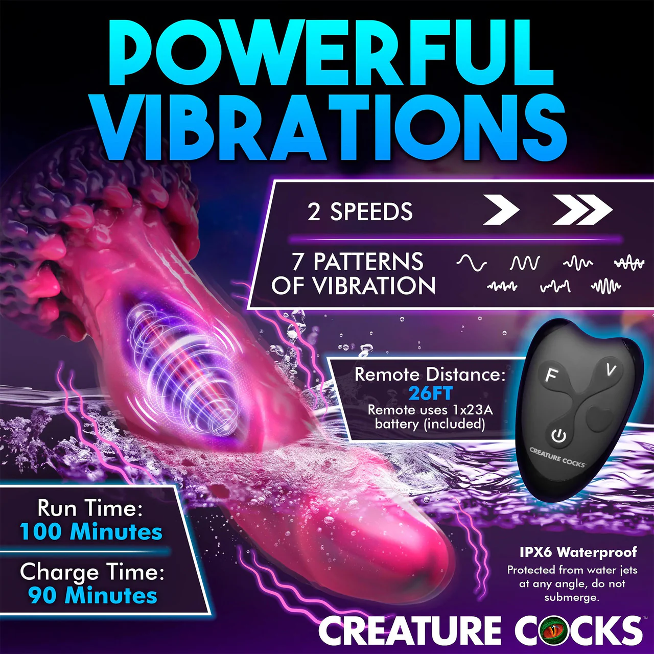 Xenox 8.75" Rechargeable Vibrating Silicone Suction Cup Dildo With Remote By Creature Cocks - Image 12