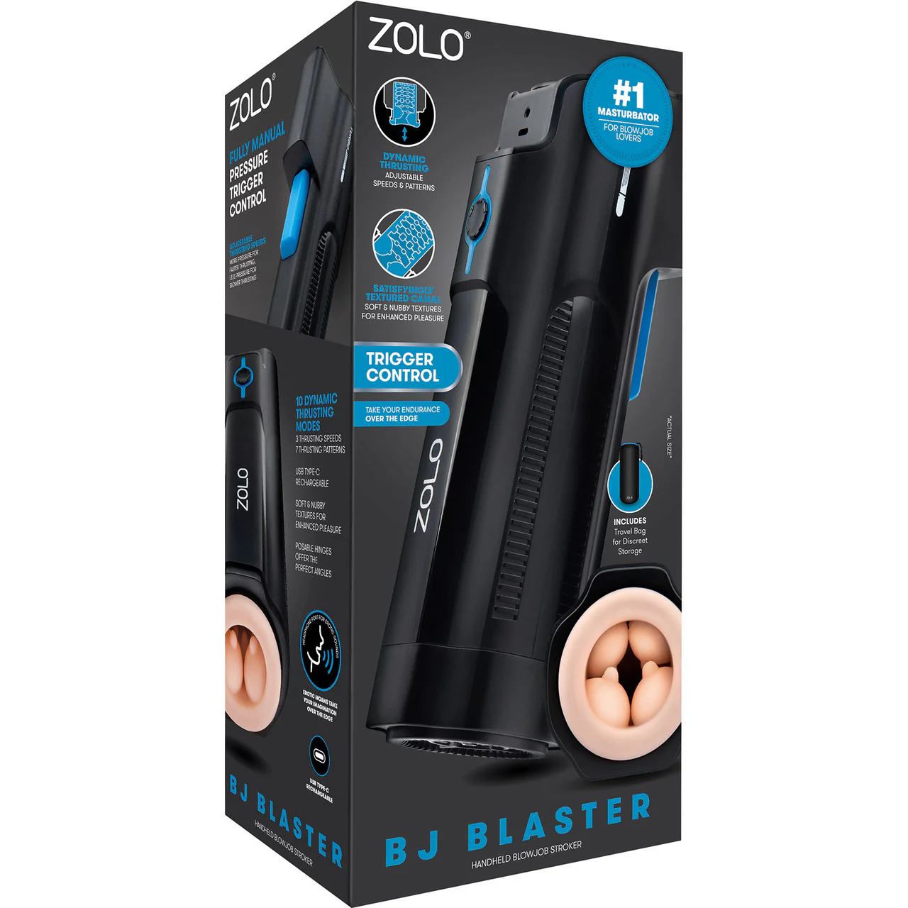 ZOLO BJ Blaster Rechargeable Silicone Thrusting Oral Sex Penis Masturbator With Trigger Control - Image 8